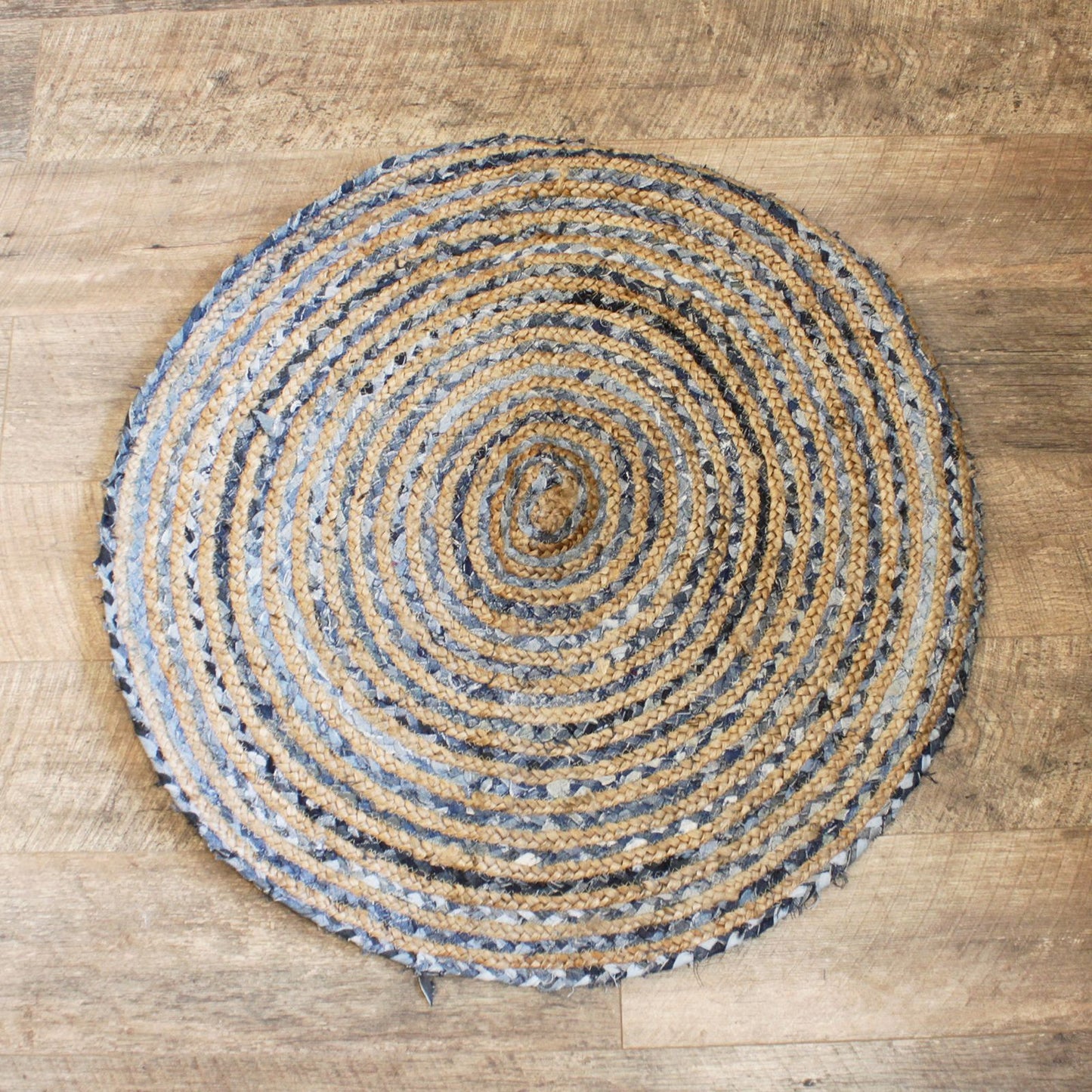 Runder Jute Und Recycelter Denim Teppich 90 Cm