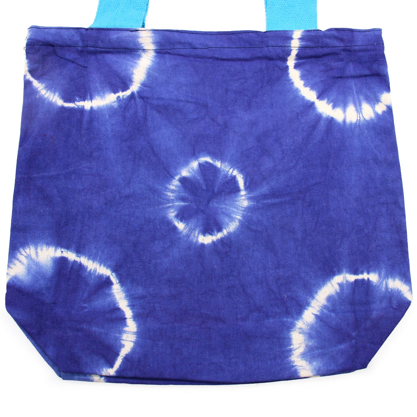 Natürliche Tye-Dye Baumwolltasche 8oz 38x42x12cm Blaue Ringe Blaue Griffe