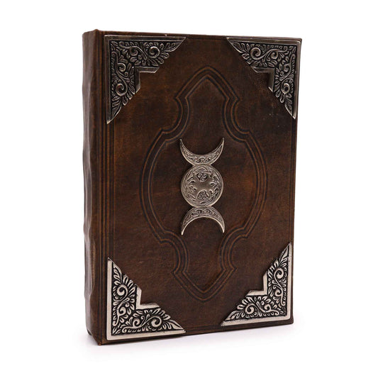 Robustes Braunes Lederbuch Mit Zink Dreifachmond Dekor 200 Deckle Kanten Seiten 26x18cm