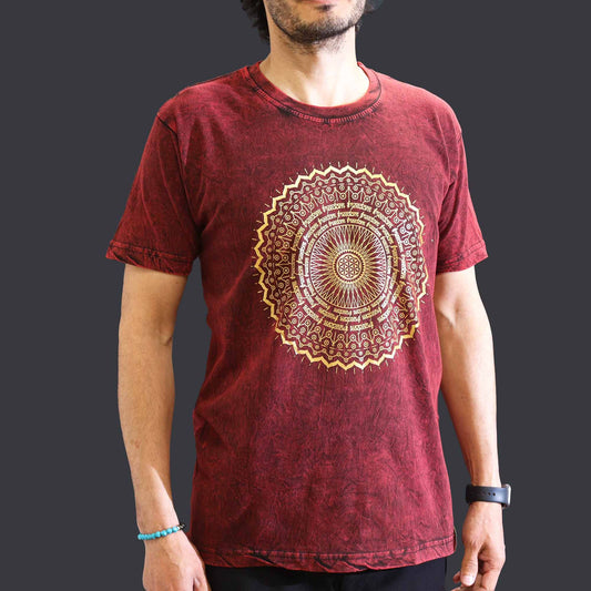 Mittleres Stein-gewaschenes T-Shirt Mandala Maroon
