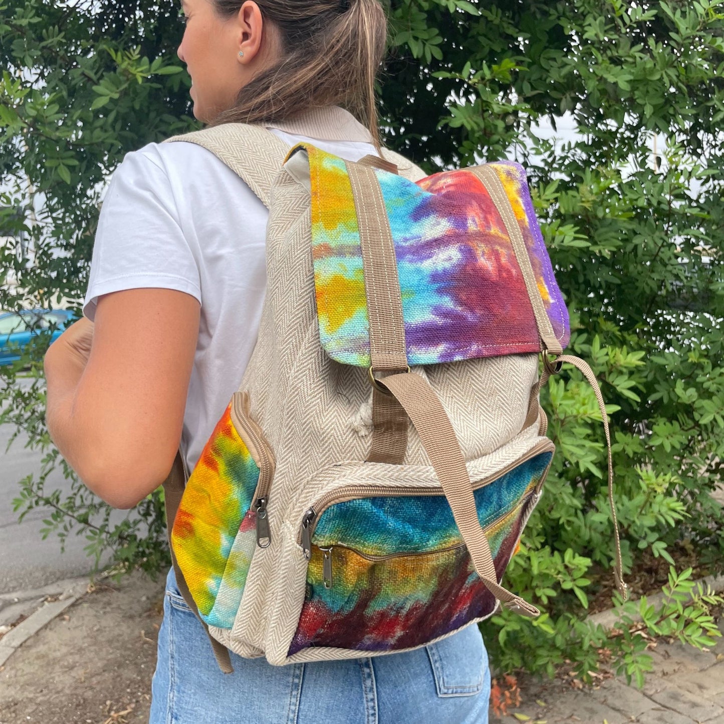 Buntes Hanf Großes Quadrat Rucksack aus Kathmandu