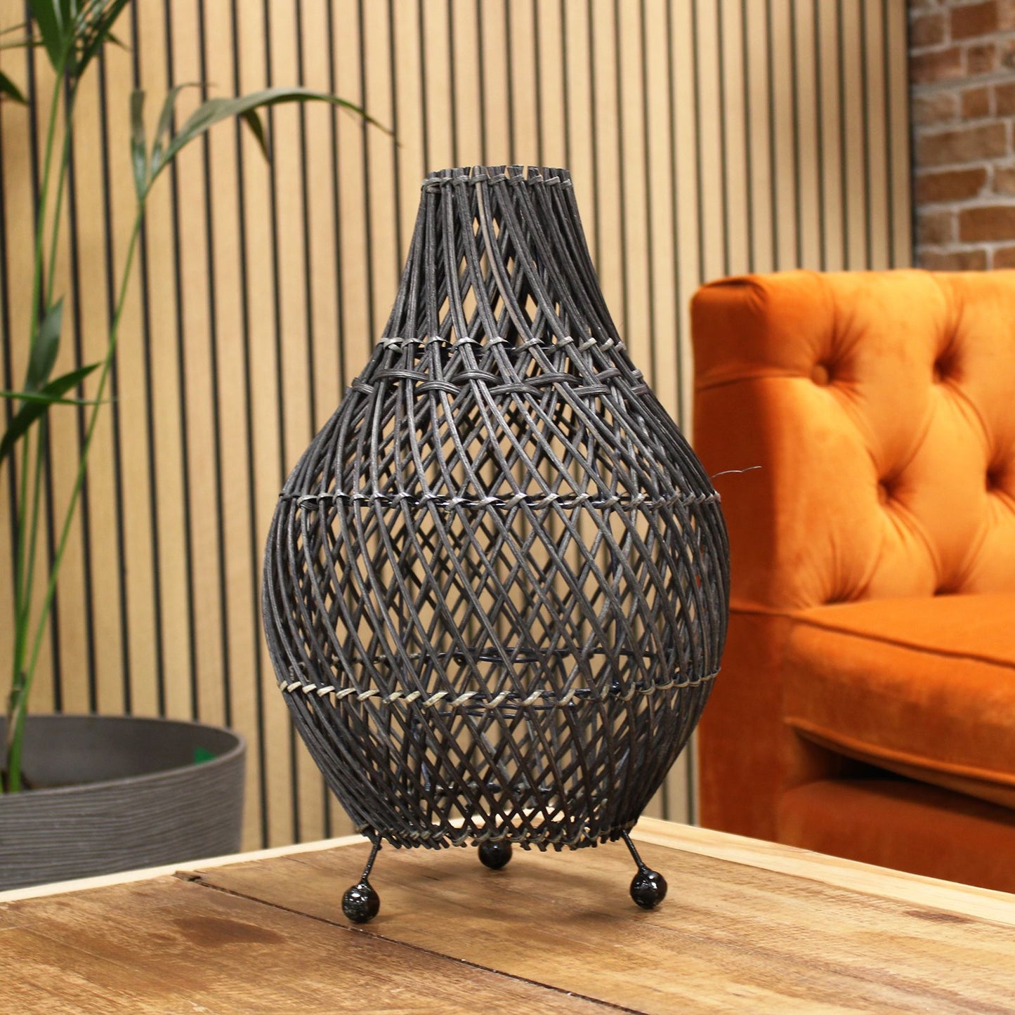 Rattan Tischlampen Schwarz