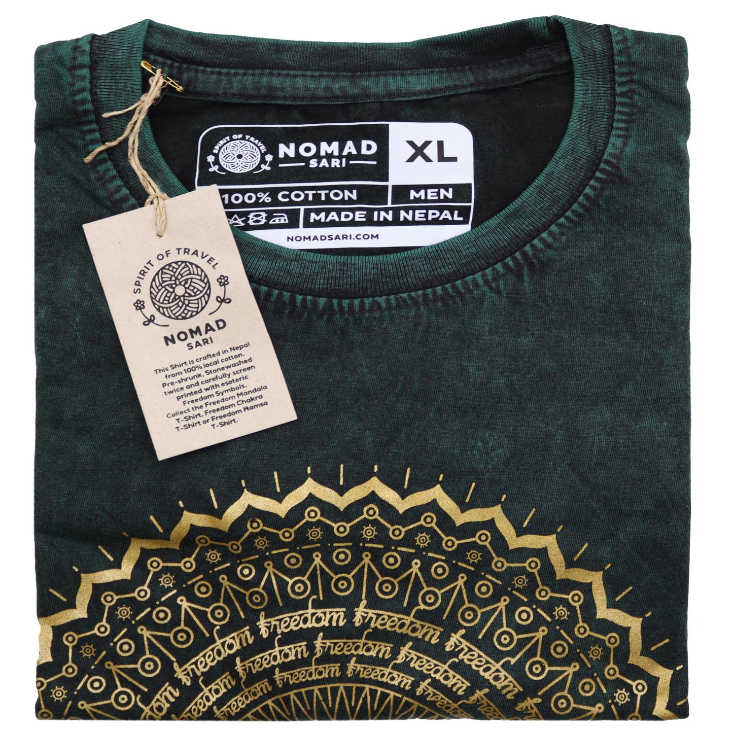 XLarge Stein-Gewaschenes T-Shirt Mandala Grün