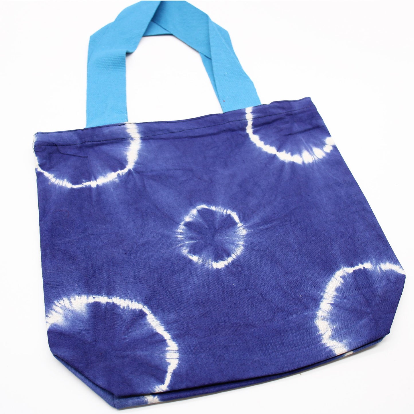 Natürliche Tye-Dye Baumwolltasche 8oz 38x42x12cm Blaue Ringe Blaue Griffe