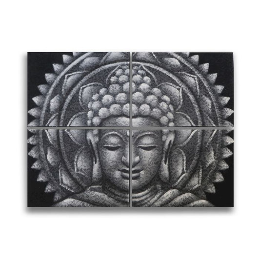 Grau Buddha Mandala Brokat Detail 30x40cm x 4