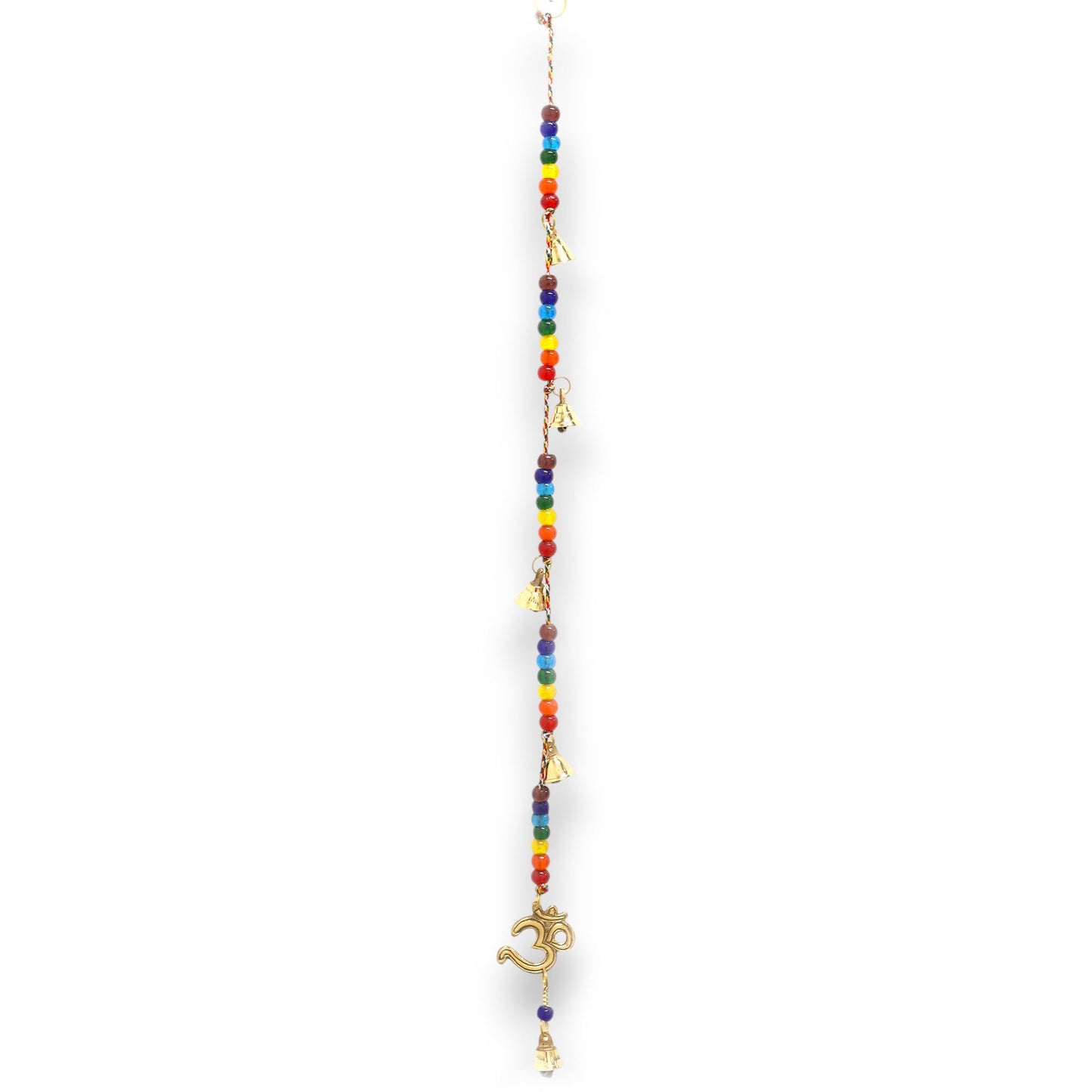 Indische Klangspiele - Messing OM Mit Chakra Perlen Schnur Glocken - 53cm