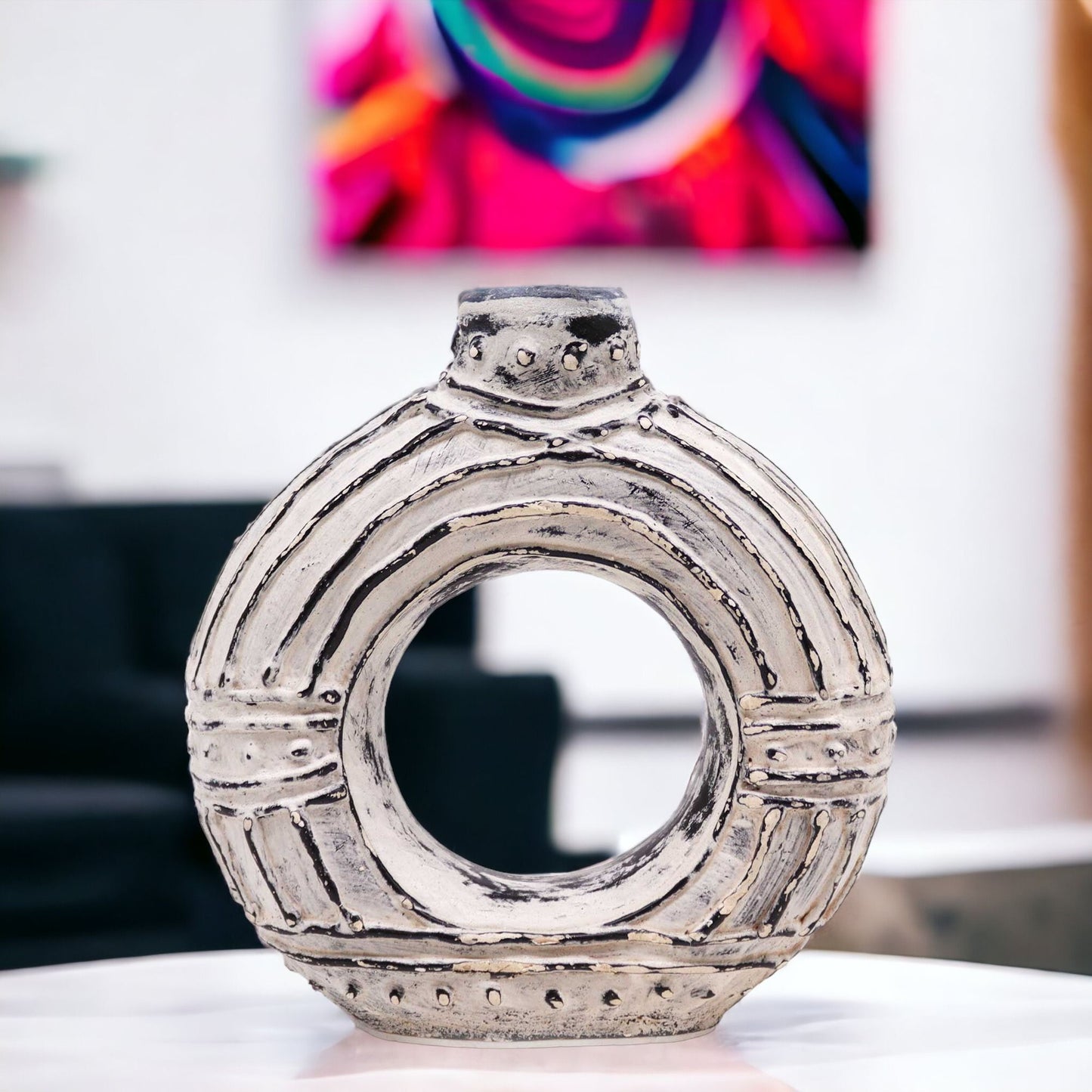 Runder Donutförmiger Vase Creme 18cm