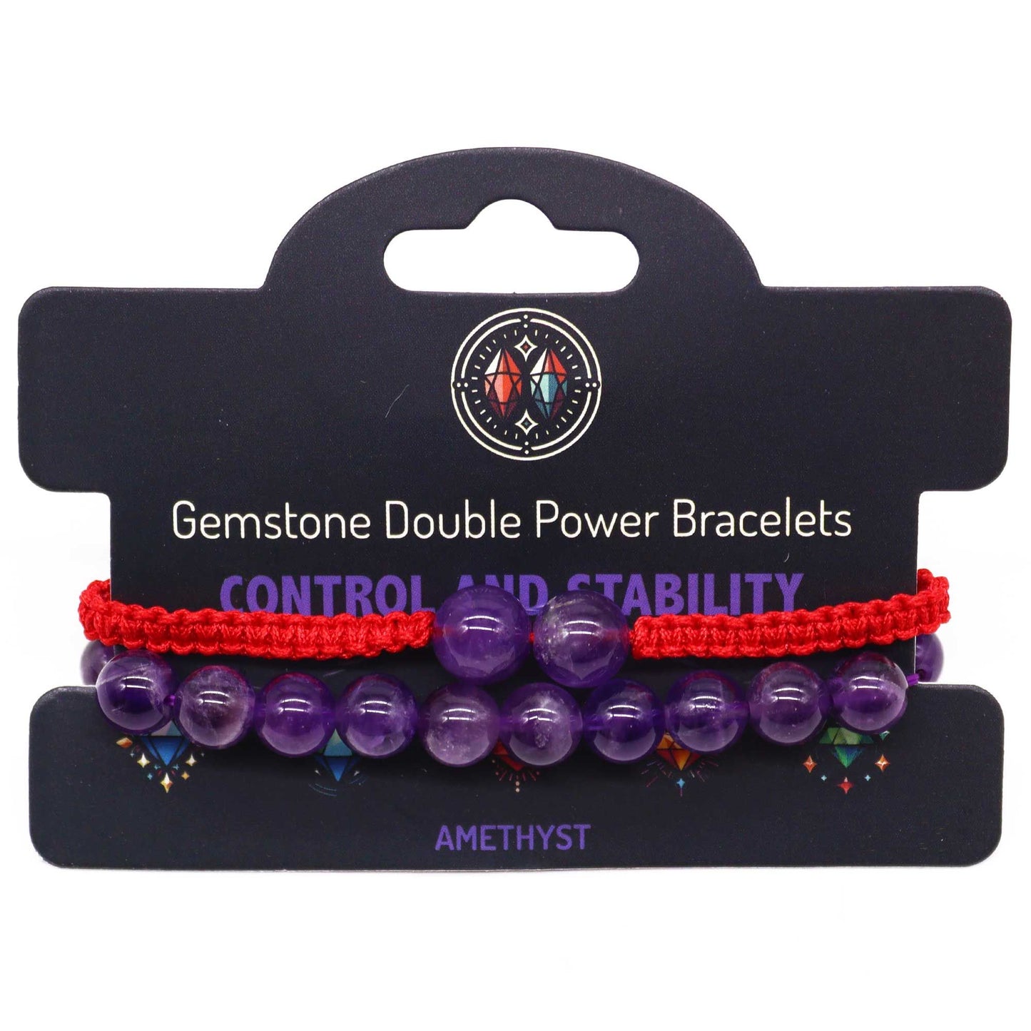 Edelstein Doppelpower Armbänder Amethyst Set Mit Verstellbarem Schnurarmband In Dunkelbraun Schwarz Und Rot