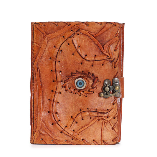 Hellbraunes Tan Buch mit Bösem Blick Dekor - 160 Unbeschnittene Seiten - 17x12,5cm