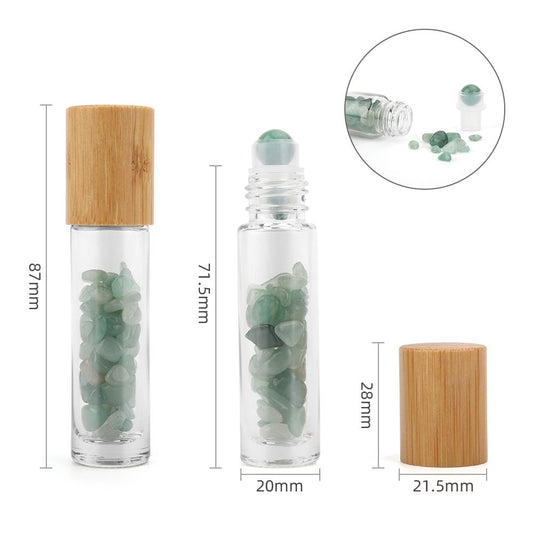 Edelstein Ätherisches Öl Rollerflasche - Aventurin - Holzverschluss + Edelstein Roller Spitze für 5ml Flasche - Aventurin