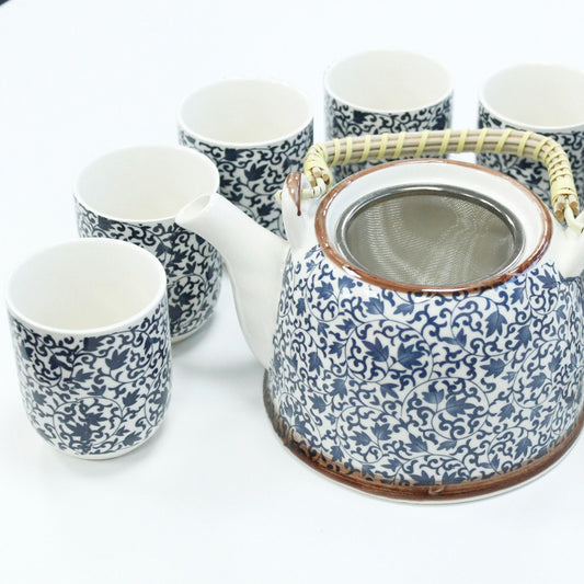 Kräuterteekanne Set Mit Blauem Muster