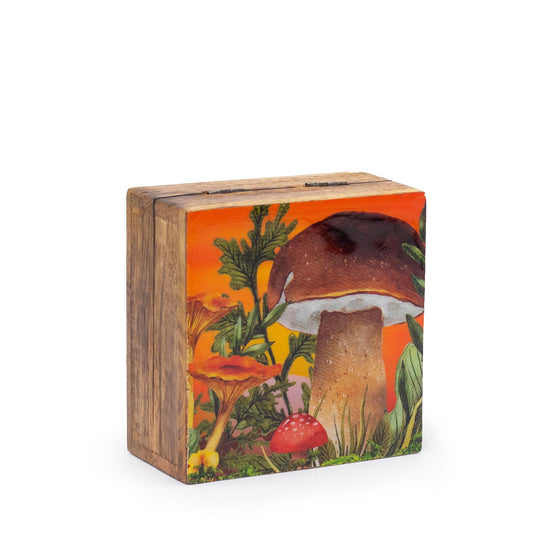 Kleine Emaille Viereckige Box 10x10x4,2cm - Pilz Design Dunkelrot