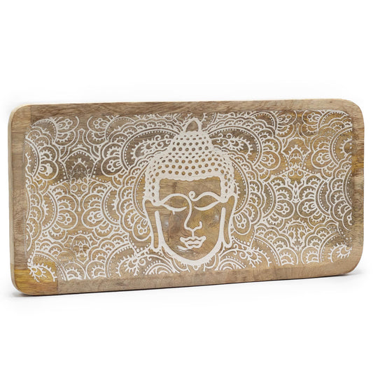 Langer Tray 30x15x2.5cm Buddha Gesicht Weißwäsche