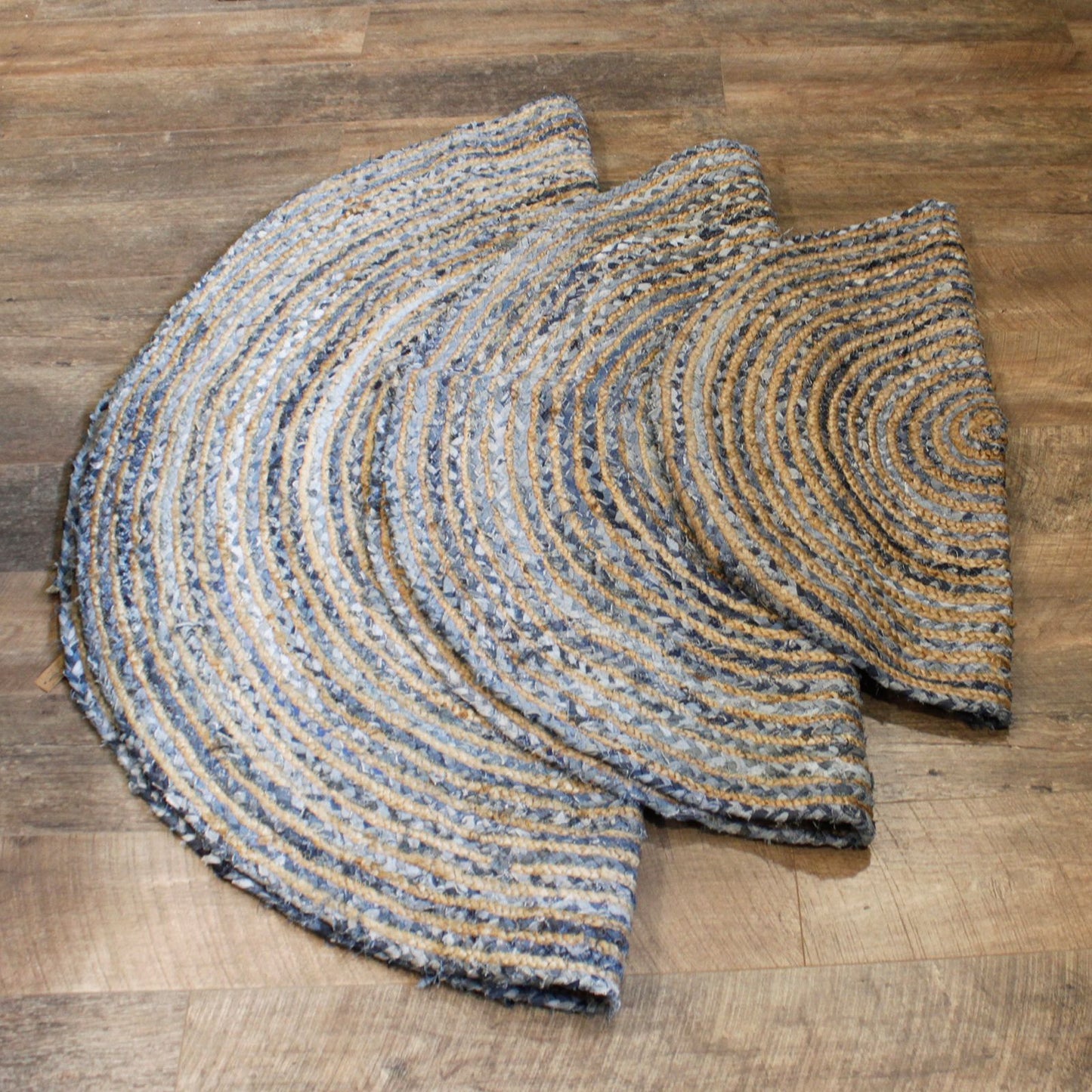 Runder Jute Und Recycling Denim Teppich 120 cm
