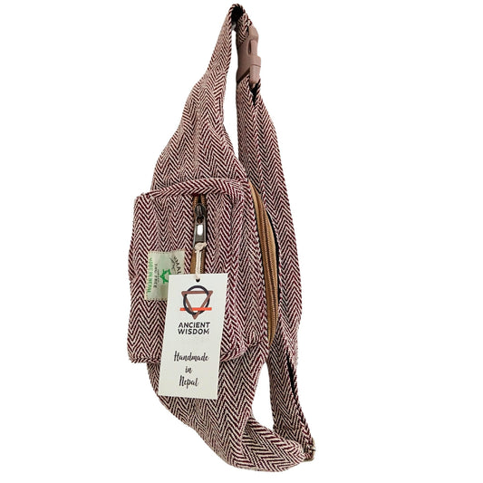 Baumwoll Hanf Stil Gürteltasche Wein