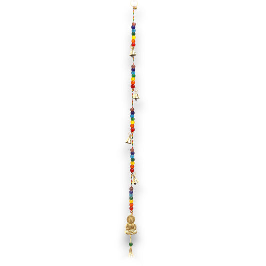 Indische Klangspiel Edelstahl Buddha Mit Chakra Perlen Schnur Glocken 53cm
