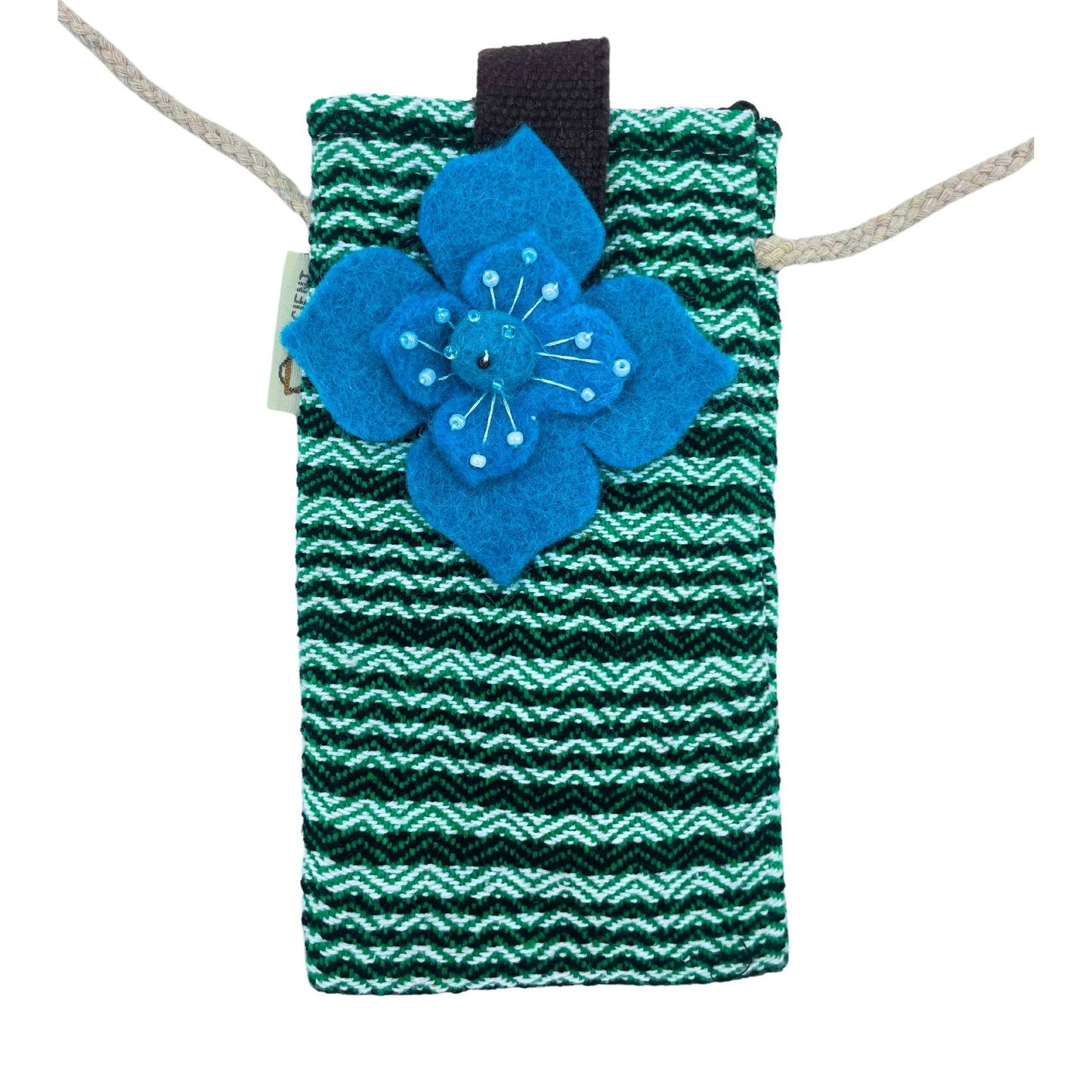 Handytasche Halter Grün Mit Streifen Und Blumen Dekor