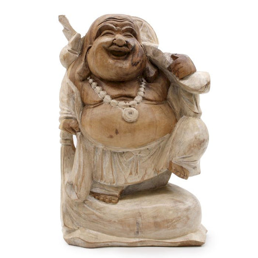 Handgeschnitzte Buddha Statue 30cm Bring Holz Weißgewaschen