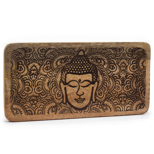 Langer Tray 30x15x2 5cm - Buddha Gesicht Schwarz Graviert