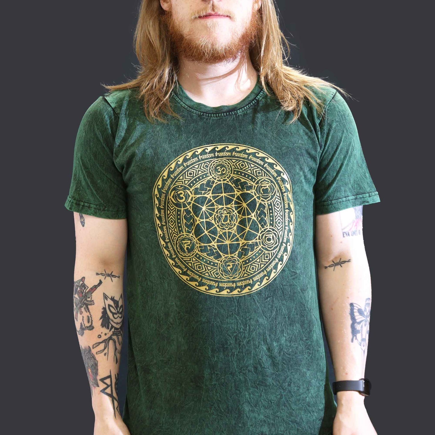 Großes Stein-Wasch-T-Shirt - Chakra - Grün