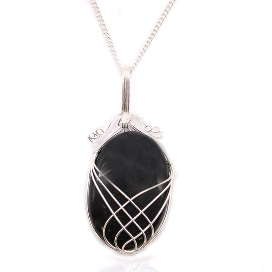 Swirl Umwickelter Edelstein Halskette - Schwarzer Onyx