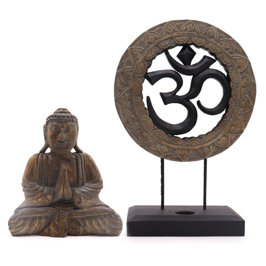 Buddha Feng Shui Set Om Grau und Schwarz Zwei Designs