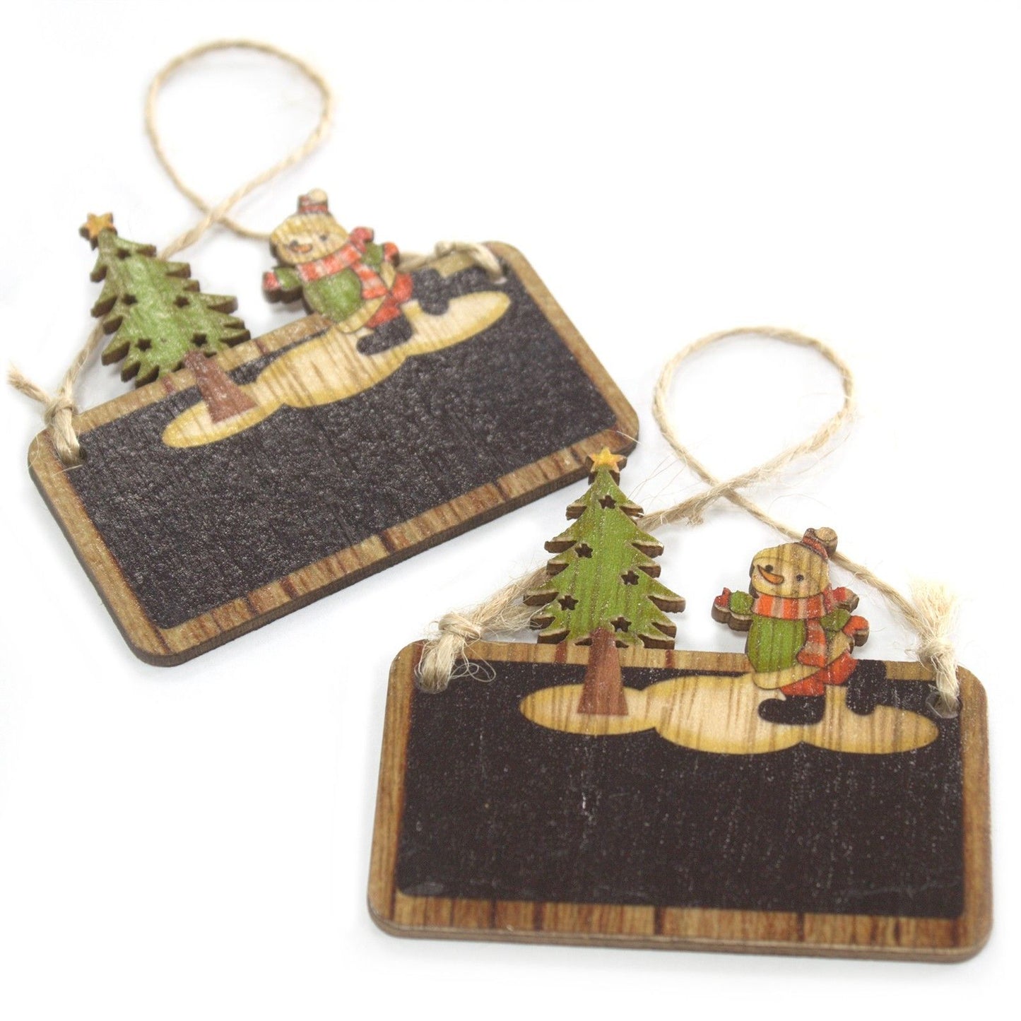 Set Mit 2 Weihnachts Holz Dekorationen - Schneemann Und Baum