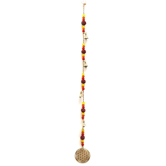 Indische Windspiele - Messing Lebensblume Mit Rudraksha Perlen Schnur Glocken - 6x63cm