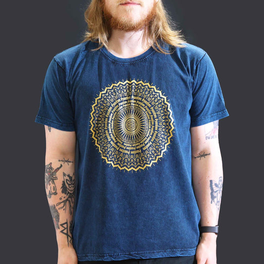 Großes Steinwasch Mandala T-Shirt Blau