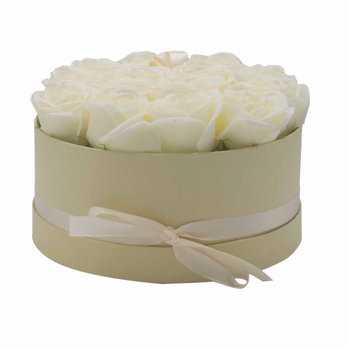 Seifenblumen Geschenkstrauß - 14 Creme Rosen - Rund