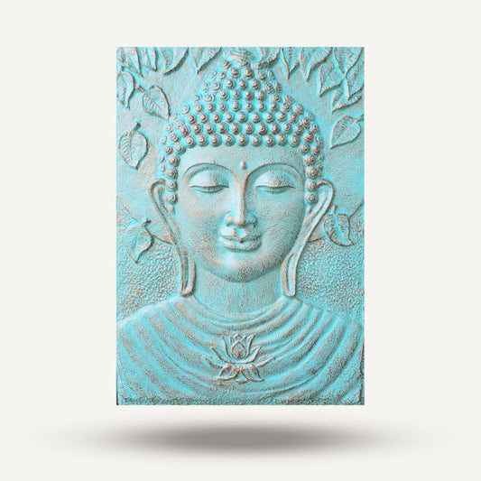 Großer Buddha Eisenrahmen Türkis Relief 0,7x1m