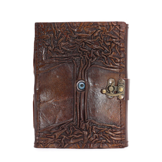 Schwarzes Tan Buch - Böse Augen Dekor - 160 Deckle Edge Seiten - 17x12,5cm