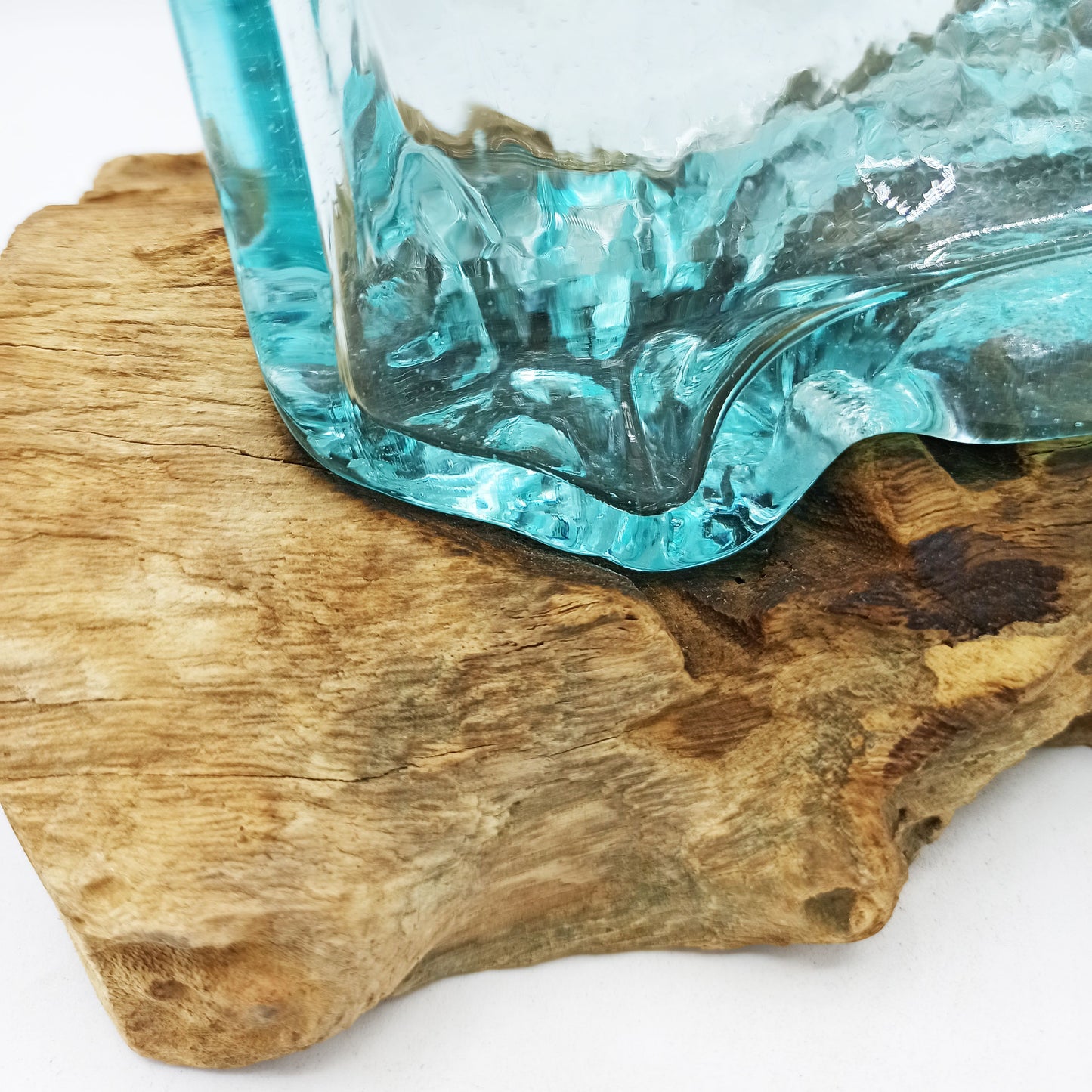 1x Geschmolzenes Glastank Auf Holz Mit Ständer - Große Schüssel