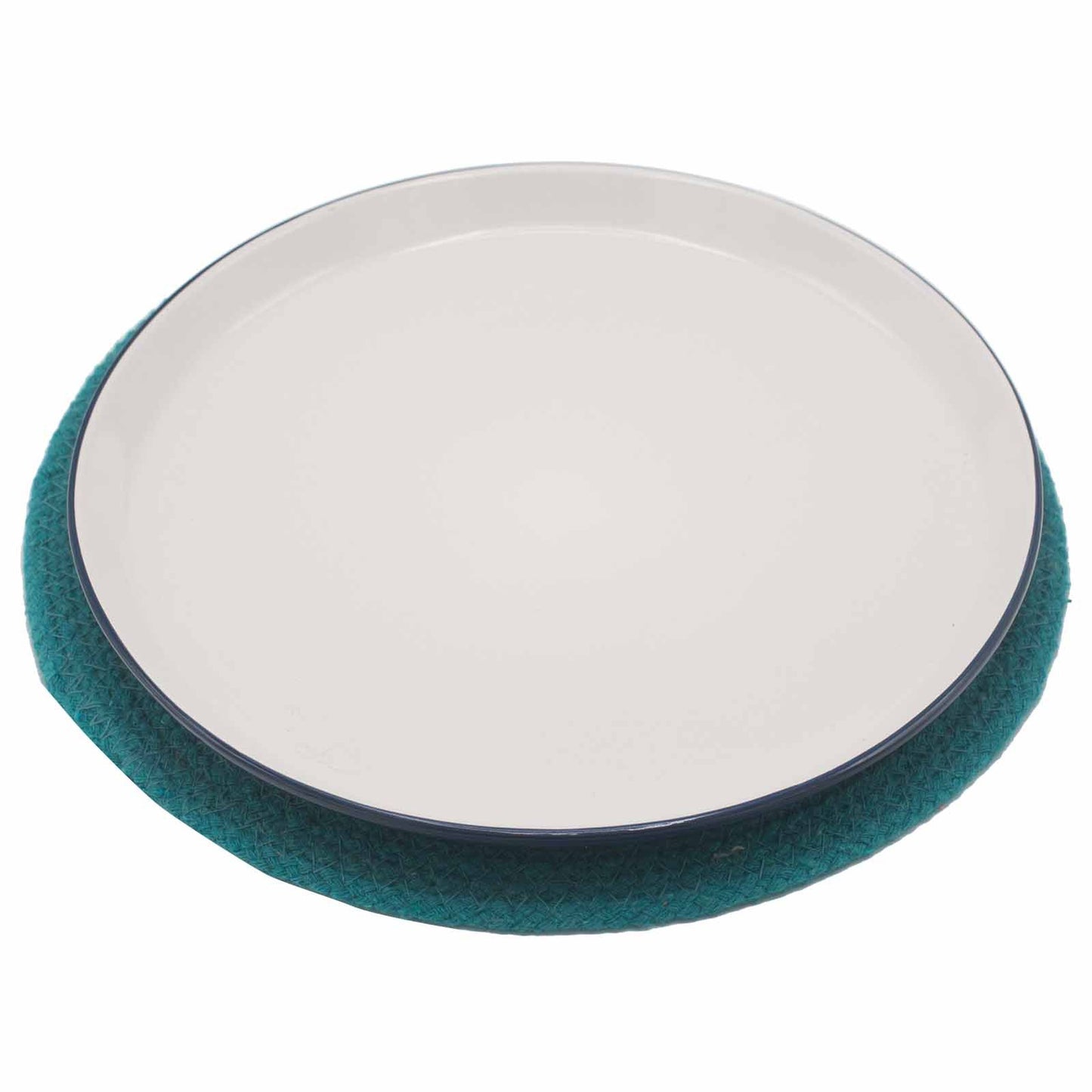 Natürliche Platzmatte Jute und Baumwolle 30cm Teal Rand