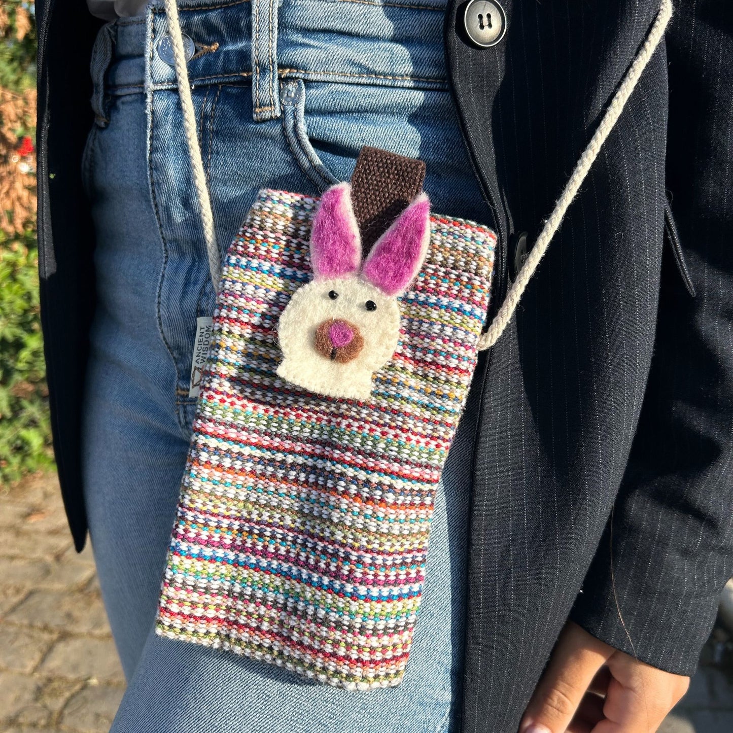 Handyhülle Tasche Streifen Rosa Mit Hasen Dekor