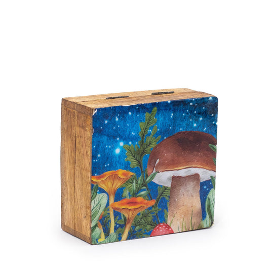 Kleine Emaille Quadratbox 10x10x4 2cm - Pilzdesign Teal