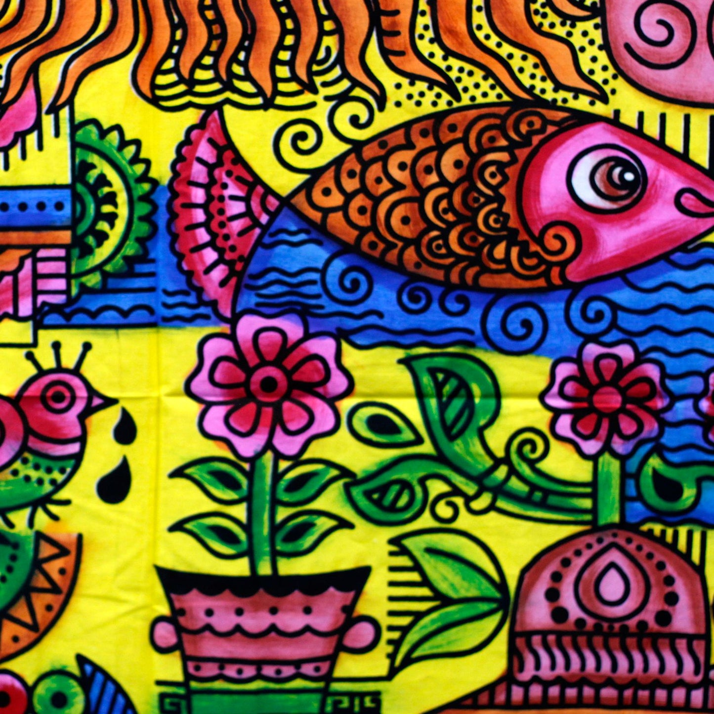 Handgepinselte Baumwoll Wandkunst Sonne