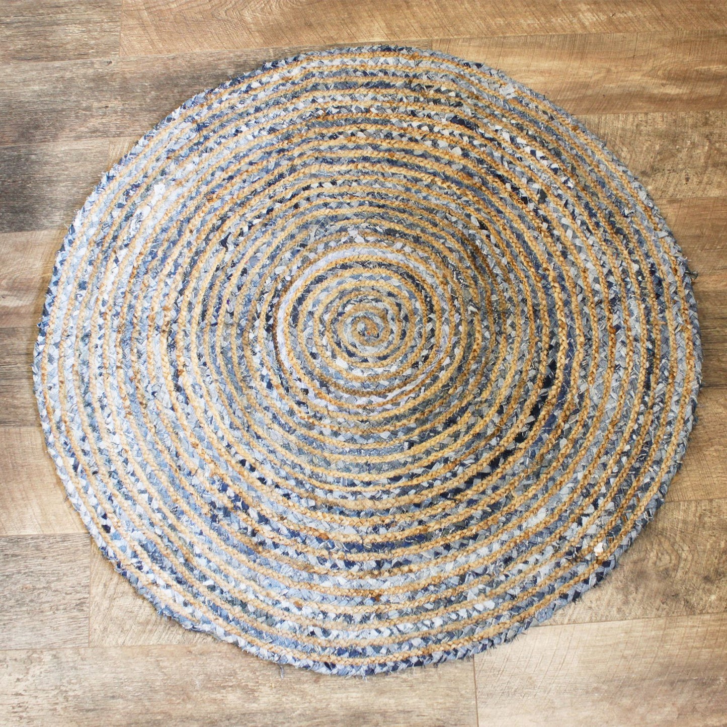 Runder Jute Und Recycling Denim Teppich 120 cm