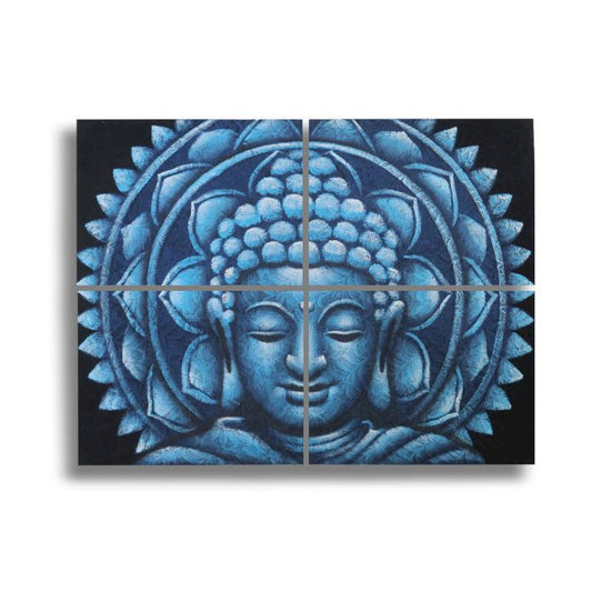 Blaue Buddha Mandala Brokat Detail 30x40cm x 4