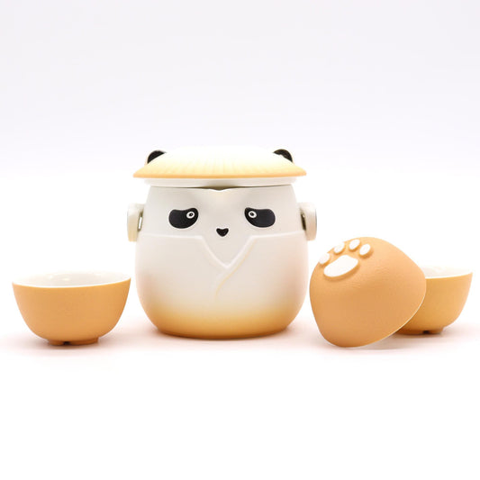 Panda Teekannen Set Mit Drei Tassen Orange