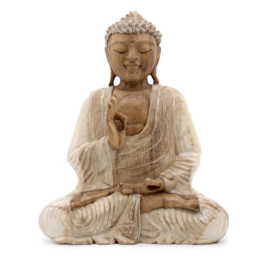 Handgefertigte Buddha Statue 30cm Unterweisung Übertragung Weißwäsche