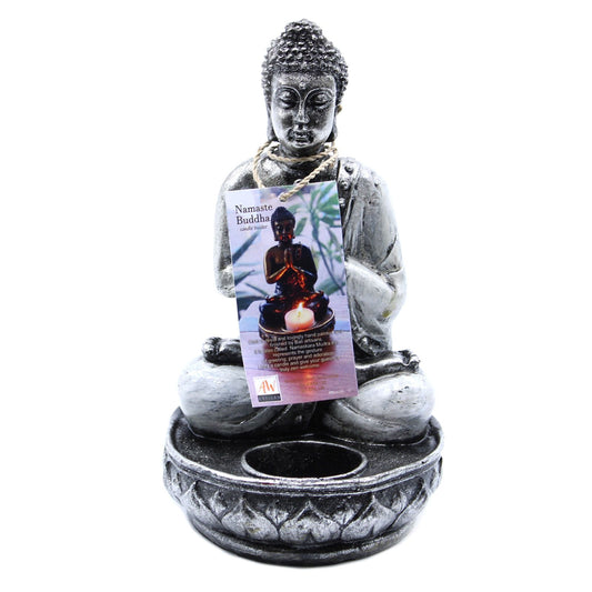 Buddha Kerzenhalter Weiß Mittelgroß Handbemalt von Bali Kunsthandwerkern