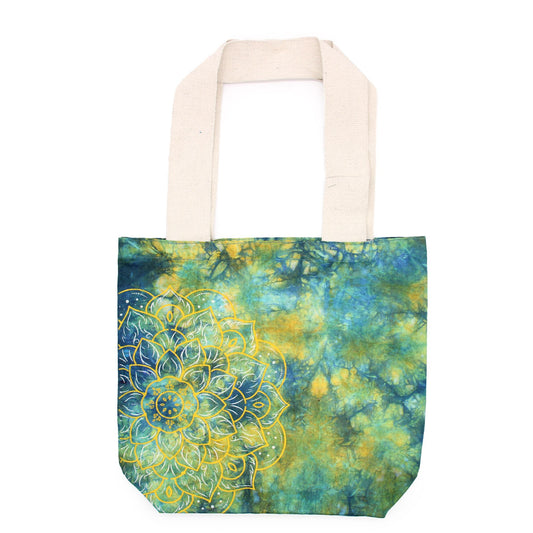 Tye-Dye Baumwolltasche Mandala Grün Blau 38x42x12cm Natürlicher Griff