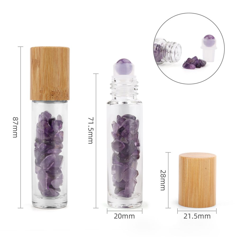 Edelstein Ätherisches Öl Rollflasche - Amethyst - Holzdeckel + Edelstein Rollkopf für 5ml Flasche - Amethyst