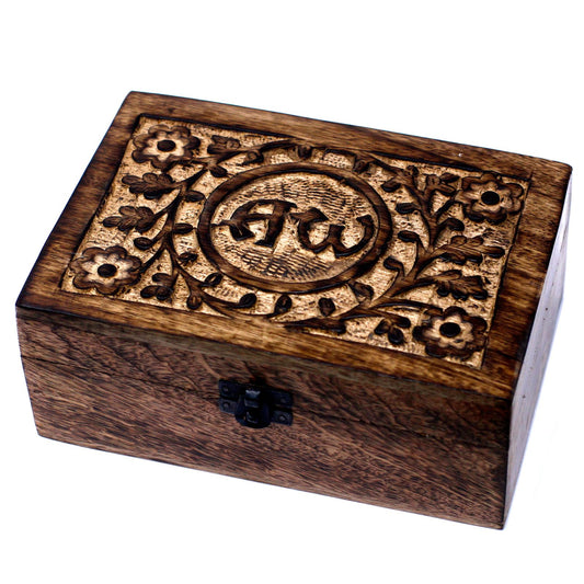 Mango Aromatherapie Box für 24 Flaschen 10ml aus Mango Holz mit Handgeschnitztem Design