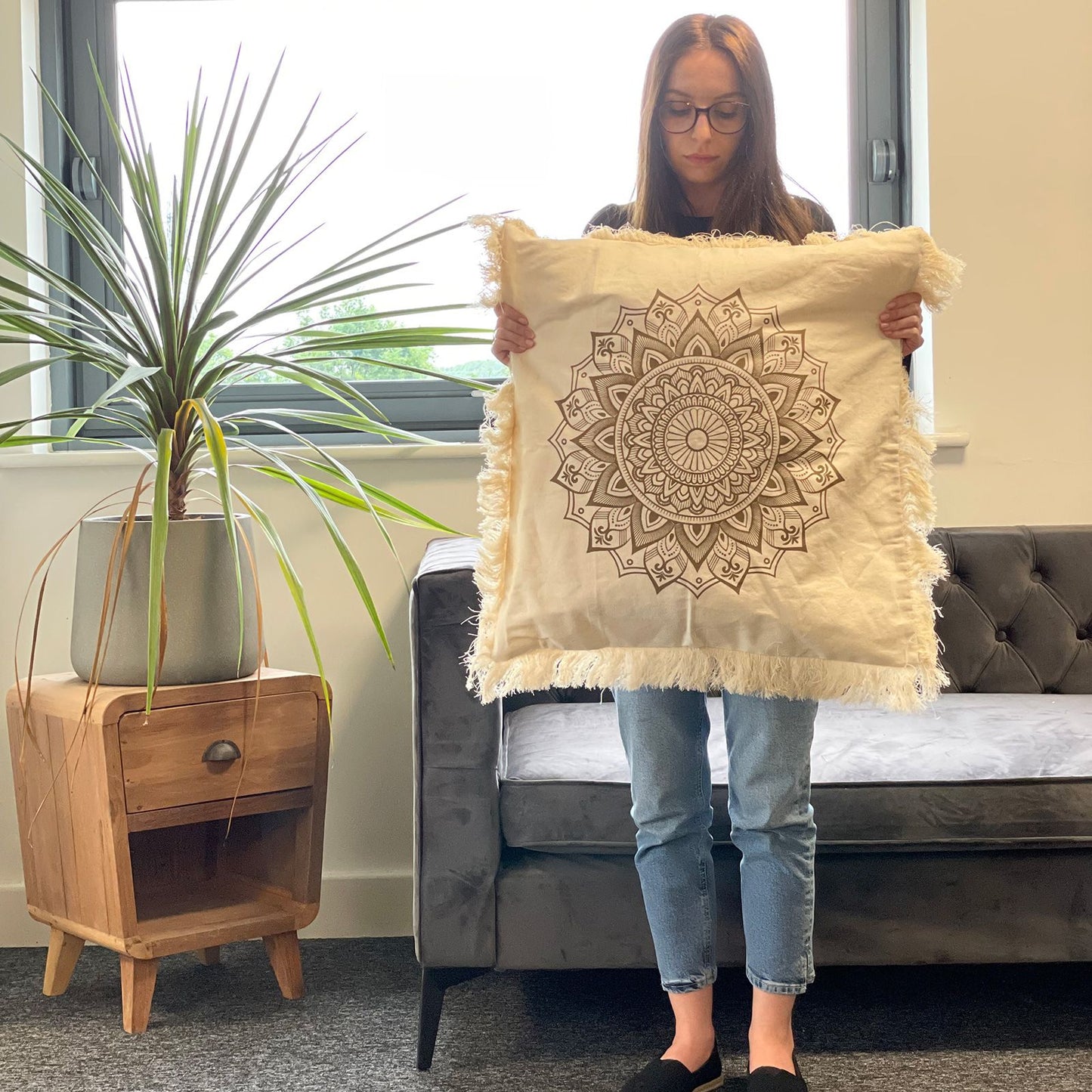 Lotus Mandala Kissen 45x45cm Bronze