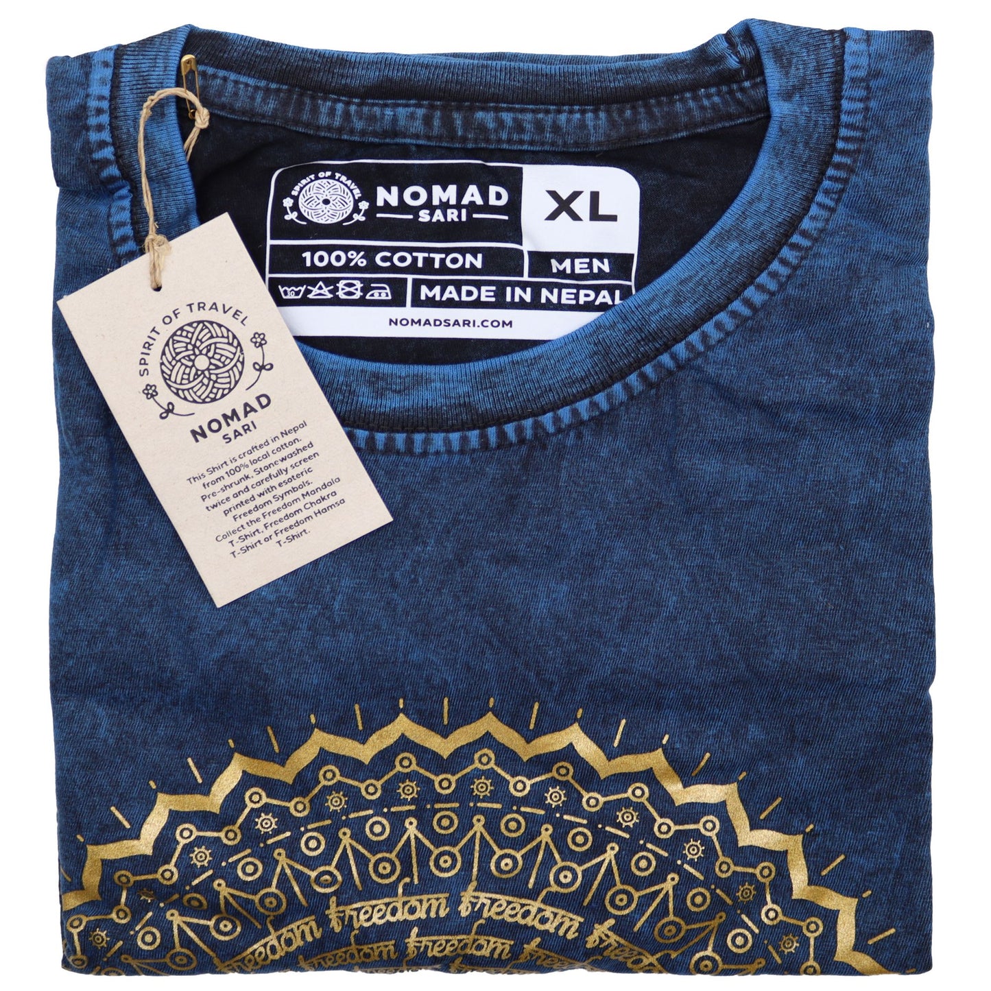 XLarge Stein Gewaschene T-Shirt Mandala Blau