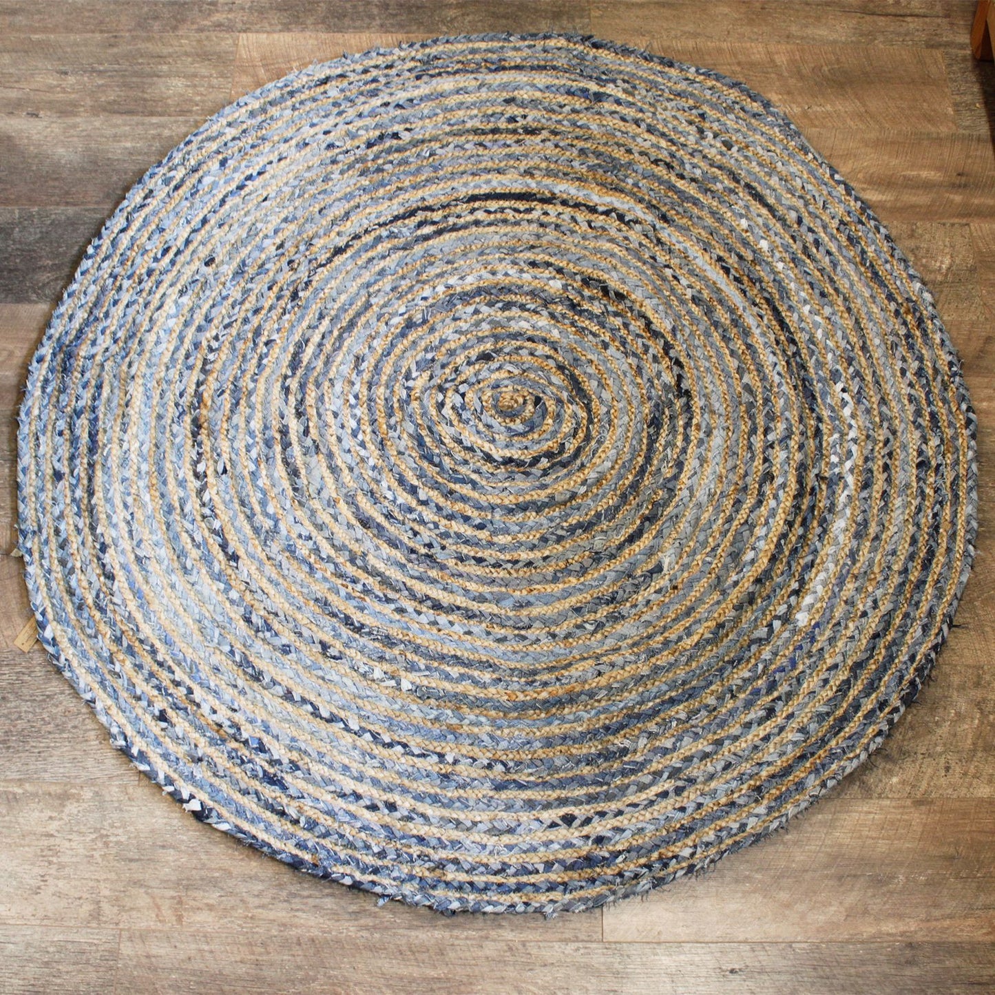 Runder Jute Und Recycelter Denim Teppich 150 Cm