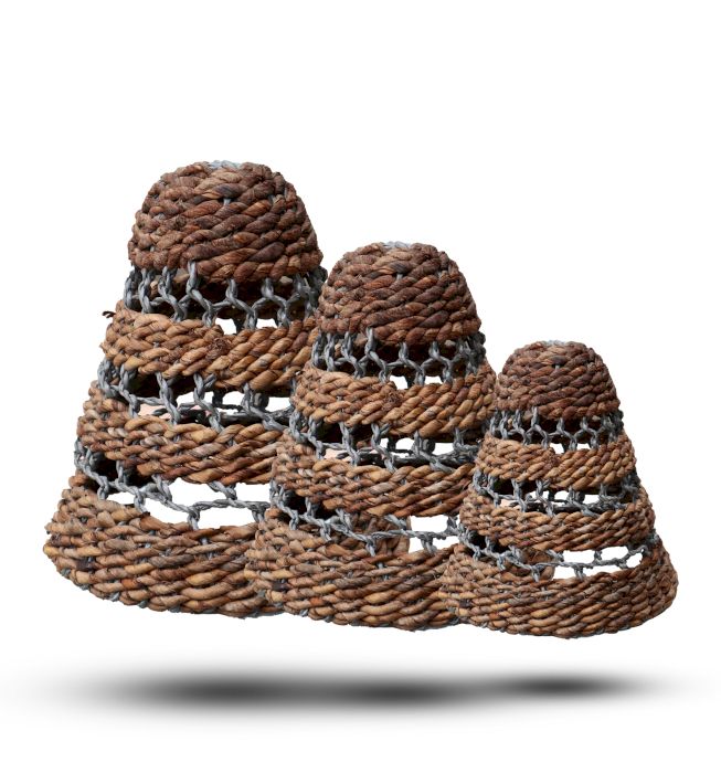 Natürliche Bananenblatt und Abu-Abu Raffia Lampenschirme - Set von 3