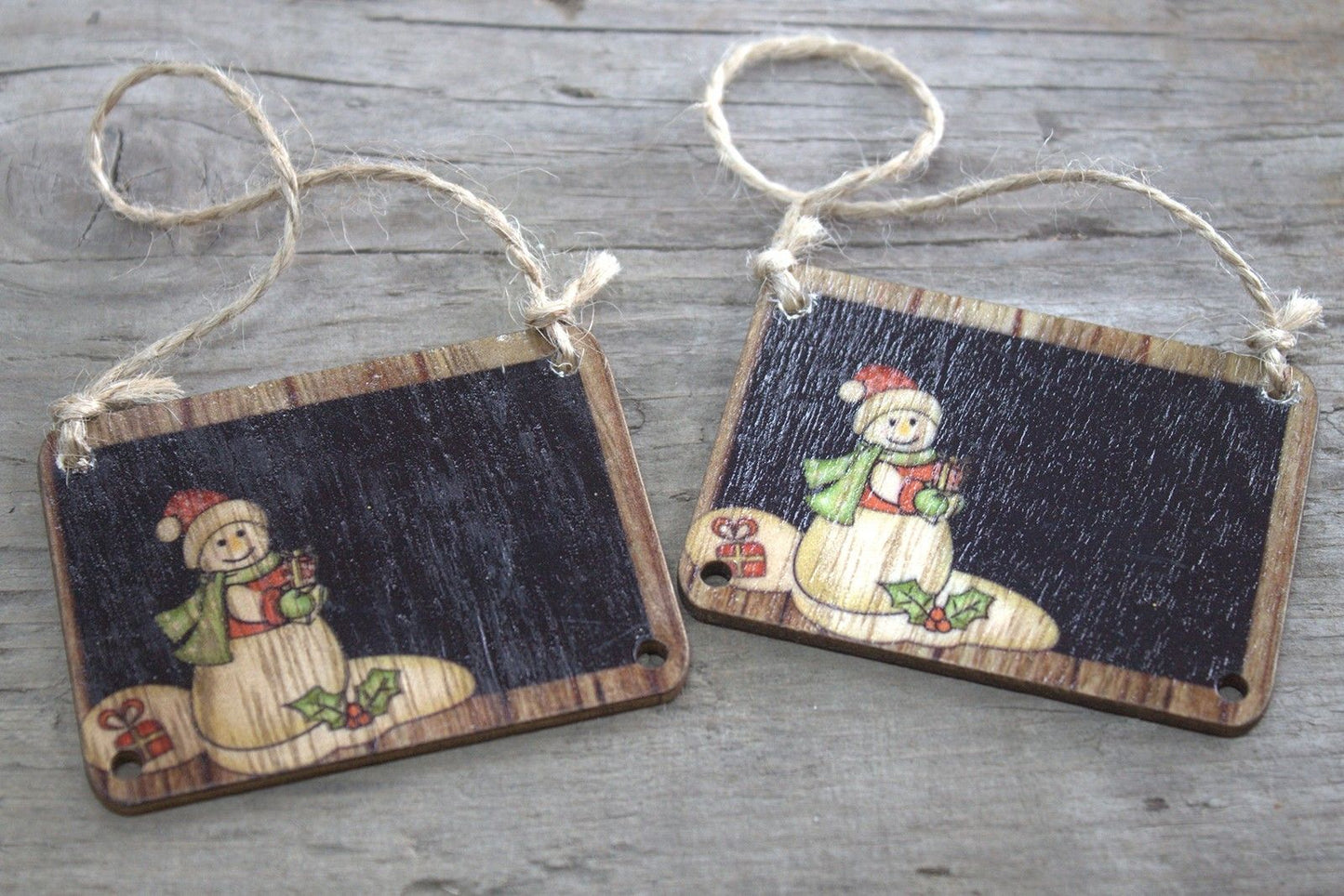 2er Set Weihnachts Holz Dekoration Schneemann